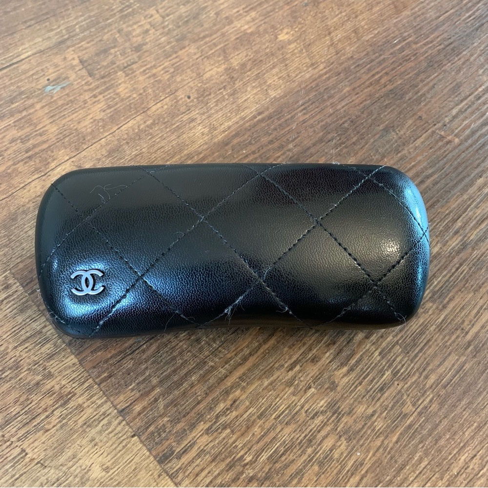CHANEL Authentic Black Leather Quilted Sunglasses Eyeglass Case